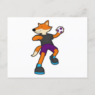 Carte Postale Fox at Handball player avec Handball