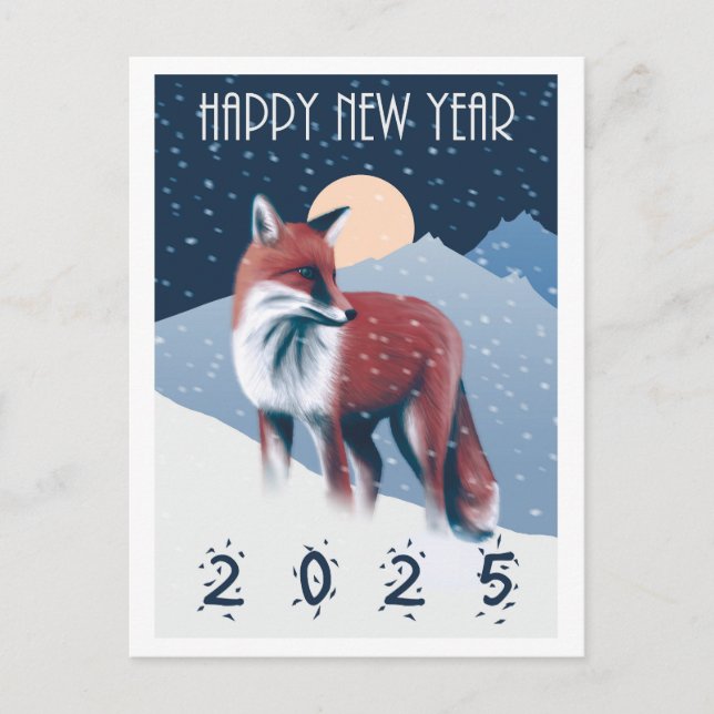 Carte Postale Fox Dans La Neige | Bonne année 2025 (Devant)