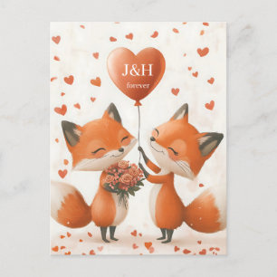 Carte Postale Fox Love Design avec Initiales personnalisables