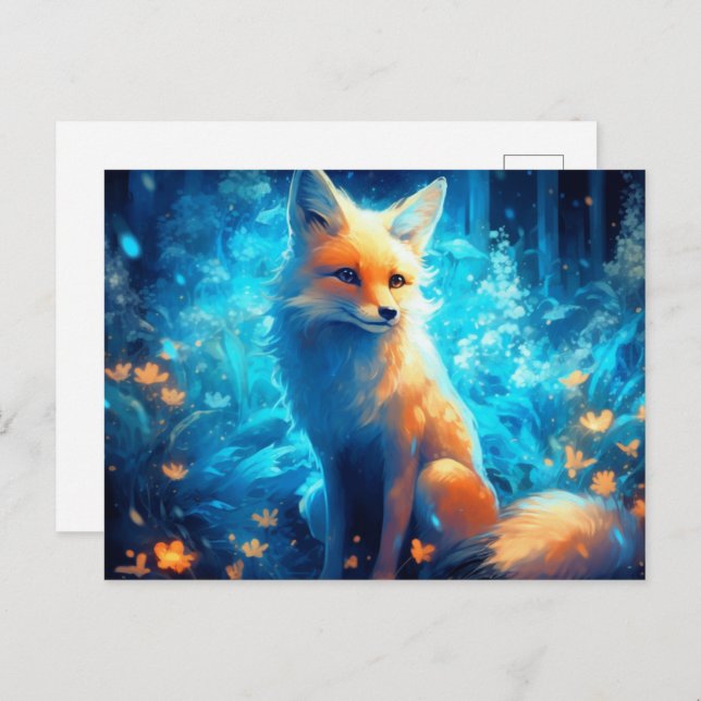 Carte Postale fox lumière bleue (Devant / Derrière)