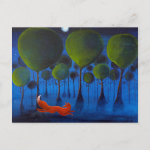 Carte Postale Fox Running In Woodland at Night.