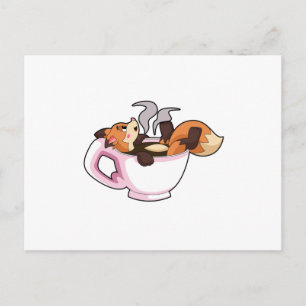 Carte Postale Fox with Coffee
