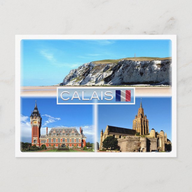 Carte Postale FR Calais - Casquette Blanc Nez - Hôtel de Ville - (Devant)