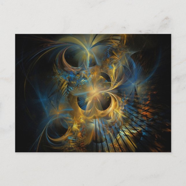 Carte Postale Fractale bleue et or (Devant)