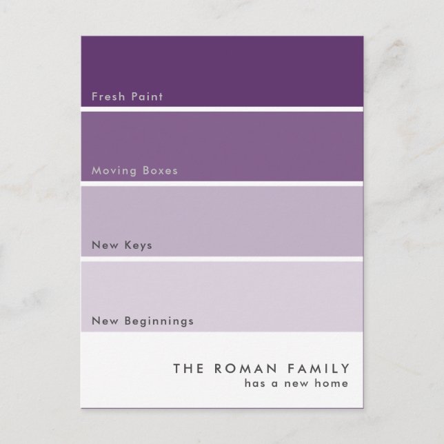 Carte Postale Fraîche Peinture Chip Moving Faire-part violet (Devant)
