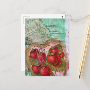Carte Postale Fraise Ancienne Collage Mixte