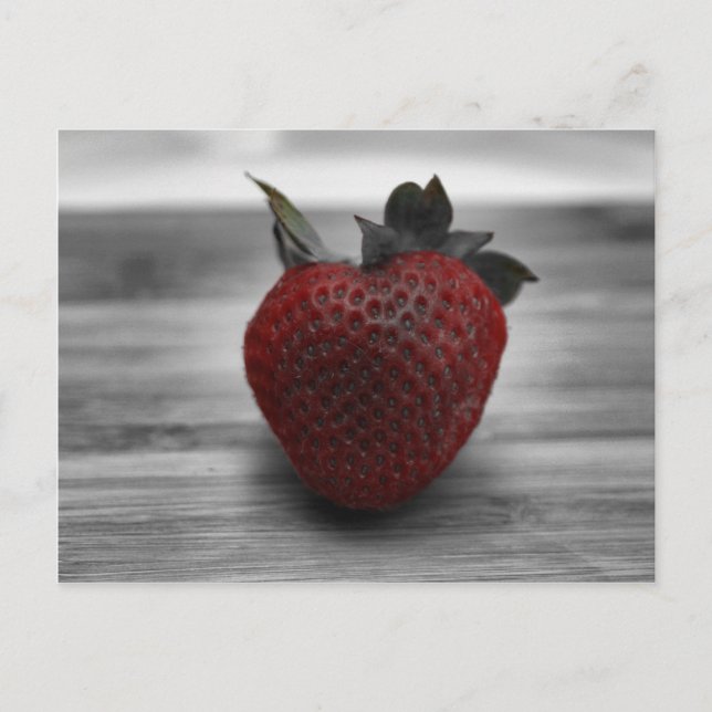 Carte Postale fraise rouge brillante sur noir et blanc (Devant)