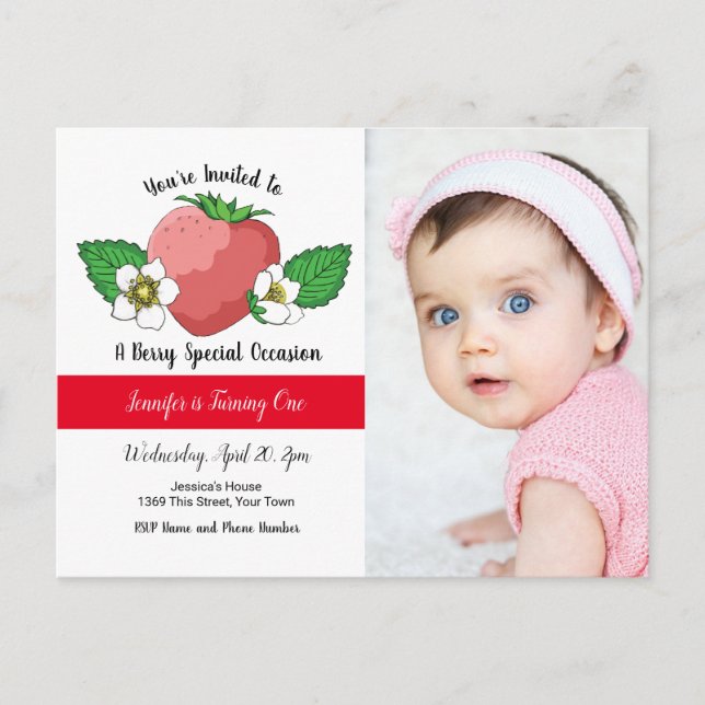 Carte Postale Fraise Sweet Invitation d'anniversaire (Devant)