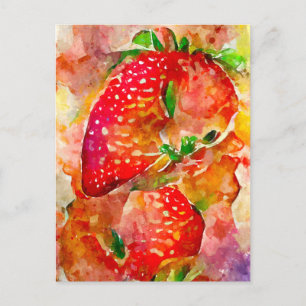 Carte Postale Fraises à Aquarell. Des fruits moulus.