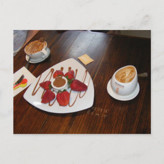 Carte Postale Fraises, café et chocolat.