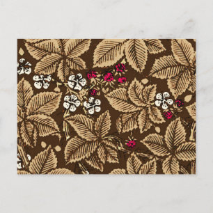 Carte Postale Fraises et Feuilles Art Nouveau, Brown foncé