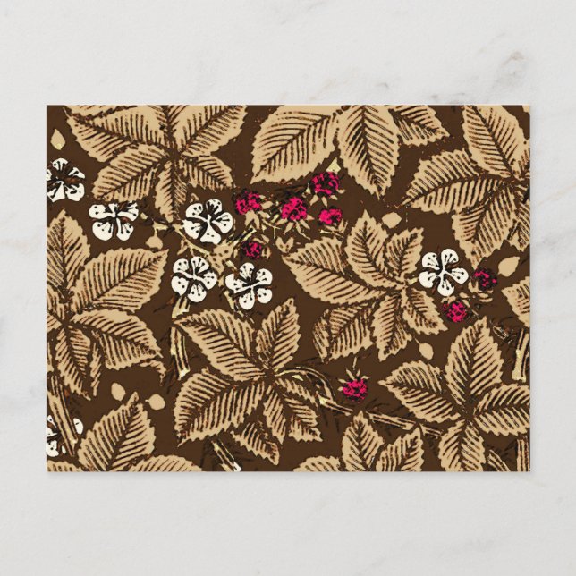 Carte Postale Fraises et Feuilles Art Nouveau, Brown foncé (Devant)