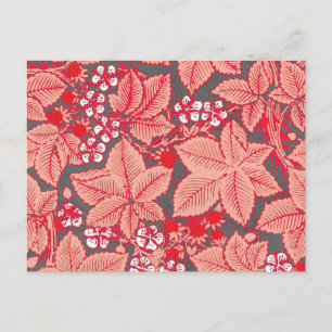 Carte Postale Fraises et Feuilles Art Nouveau, Coral Orange