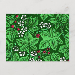 Carte Postale Fraises et Feuilles Art Nouveau, Emerald Green