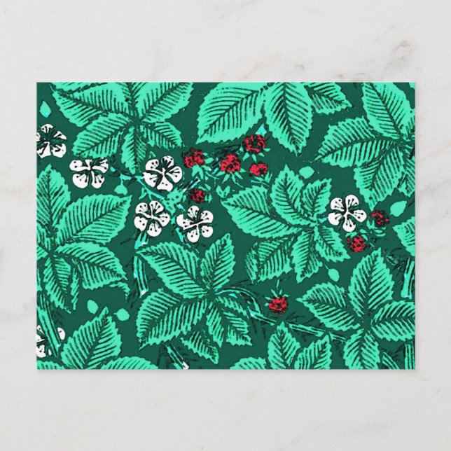 Carte Postale Fraises et Feuilles Art Nouveau, Turquoise (Devant)