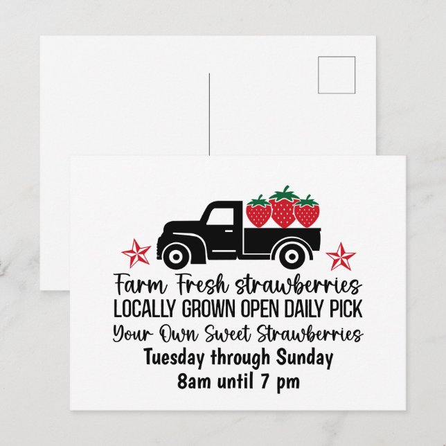 Carte Postale Fraises fraîches de la ferme fruit personnalisable (Devant / Derrière)