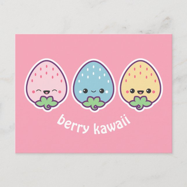 Carte Postale Fraises Kawaii Pastel (Devant)