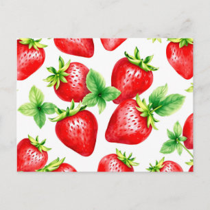 Carte Postale Fraises lumineuses à l'aquarelle sur fond blanc