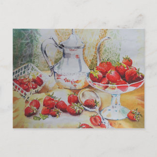 Carte Postale Fraises lustres en aquarelle