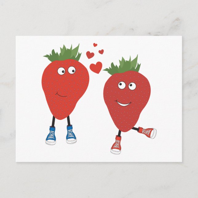 Carte Postale Fraises Mignonnes En Amour (Devant)