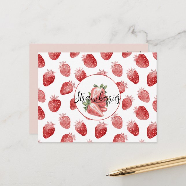 Carte Postale Fraises rouges Fruit   (Devant/Arrière en situation)