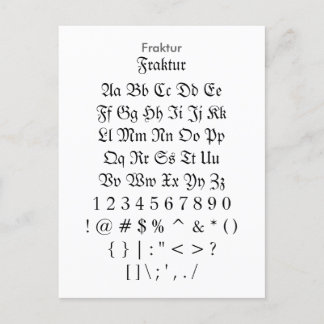 Carte Postale Fraktur - Feuille d'échantillonnage de police Zazz
