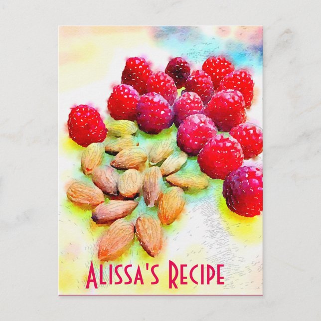 Carte Postale Framboises et amandes Aquarelle Snack sain (Devant)