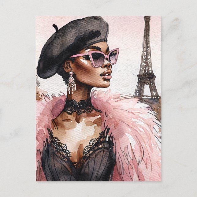Carte Postale Française Black Woman Tour Eiffel Art (Devant)