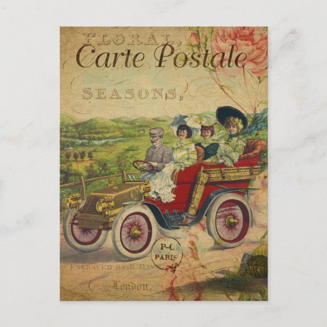 Carte postale française vintage, voiture rétro (Devant)