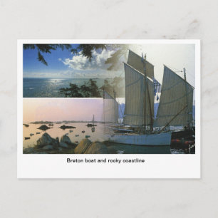 Carte Postale France, Bateau breton et littoral rocheux
