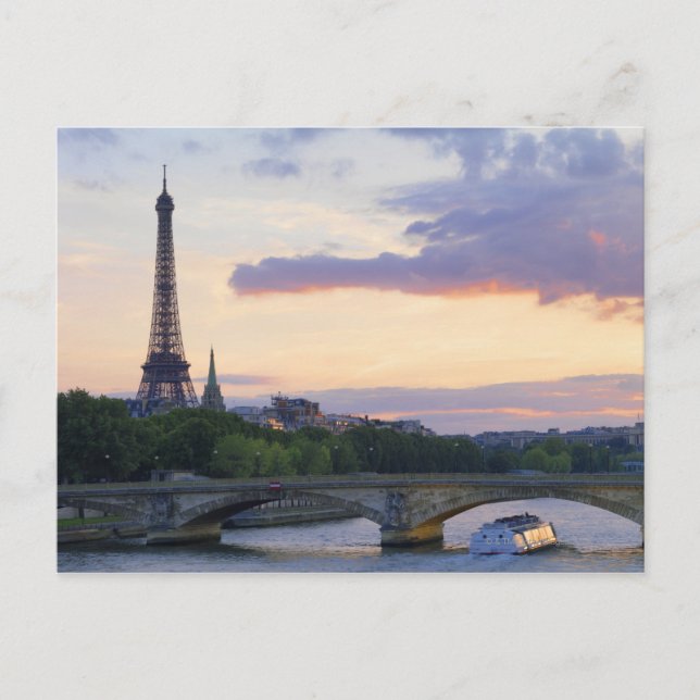 Carte Postale France, Paris, bateau-tour sur la Seine, Eiffel (Devant)