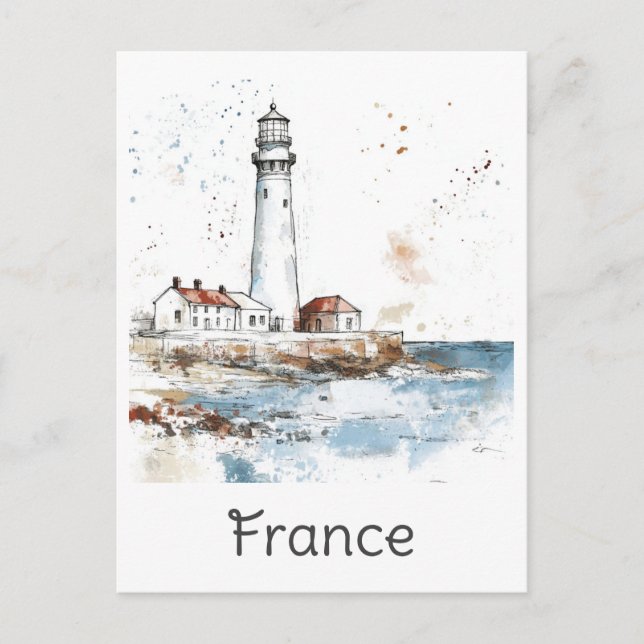 Carte Postale France Phare Côte Aquarelle Voyage Français (Devant)