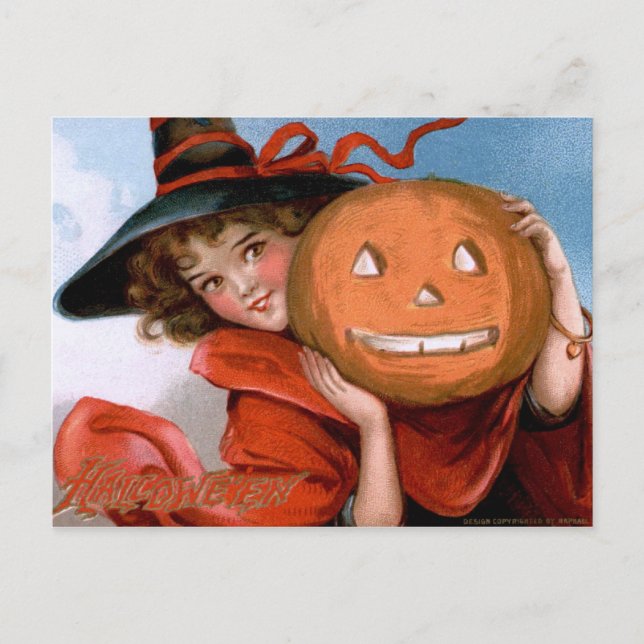 Carte Postale Frances Brundage : Sorcière avec Jack O'Lantern (Devant)