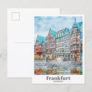 Carte Postale Francfort Allemagne Voyage Aquarelle main tirée