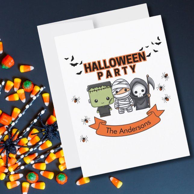 Carte Postale Frankenstein Mummy Grim Reaper Halloween Éffrayant (Créateur téléchargé)