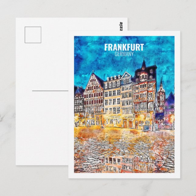 Carte Postale Frankfurt Allemagne Fameux Voyage Aquarelle croqui (Devant / Derrière)