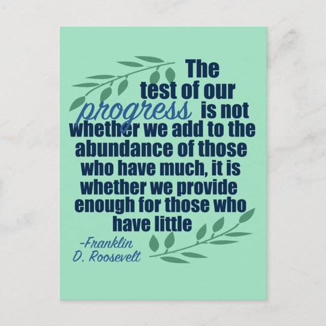 Carte Postale Franklin D. Roosevelt Citation Inspirational Progr (Devant)