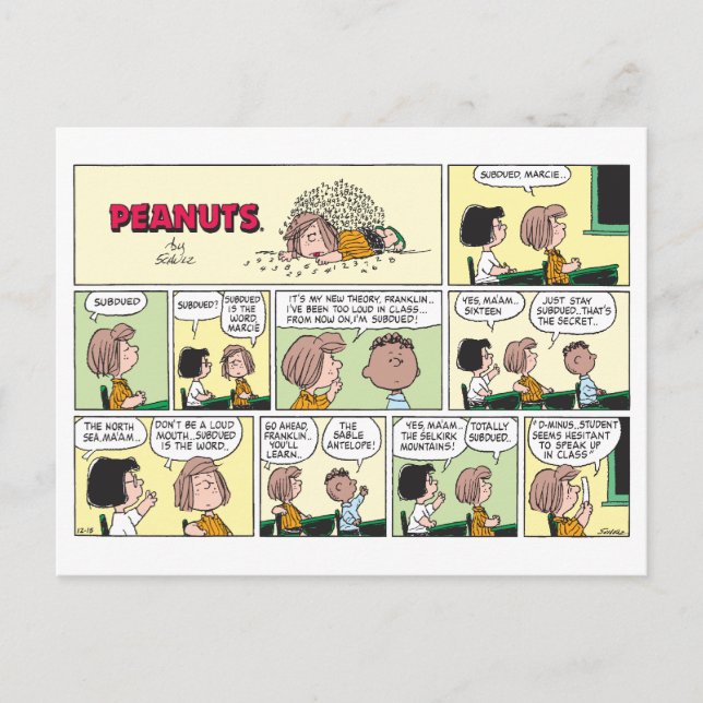 Carte Postale Franklin, Peppermint Patty & Marcie | Cours de Mat (Devant)