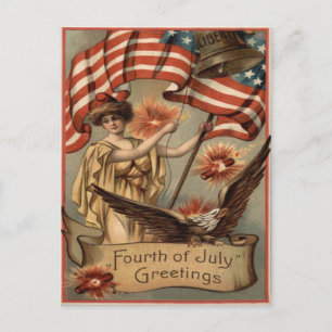 Carte Postale Frappe d'artifice Drapeau Lady Liberty