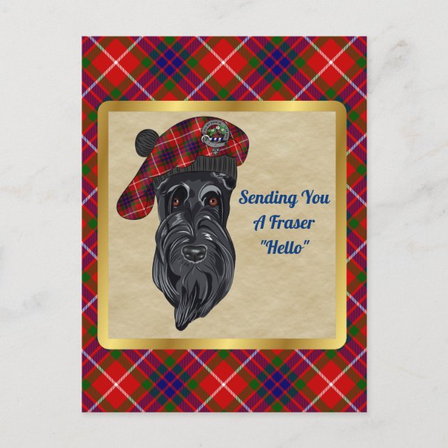 Carte postale Fraser Clan Badge & Tartan (Devant)