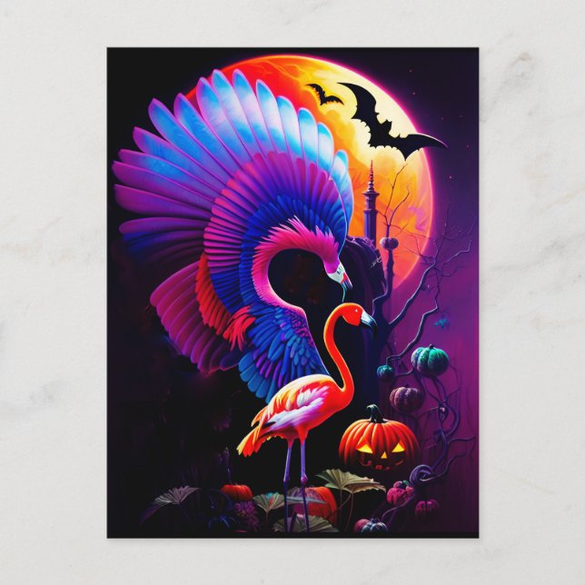 Carte Postale Freaky Halloween Flamant rose Horreur (Devant)