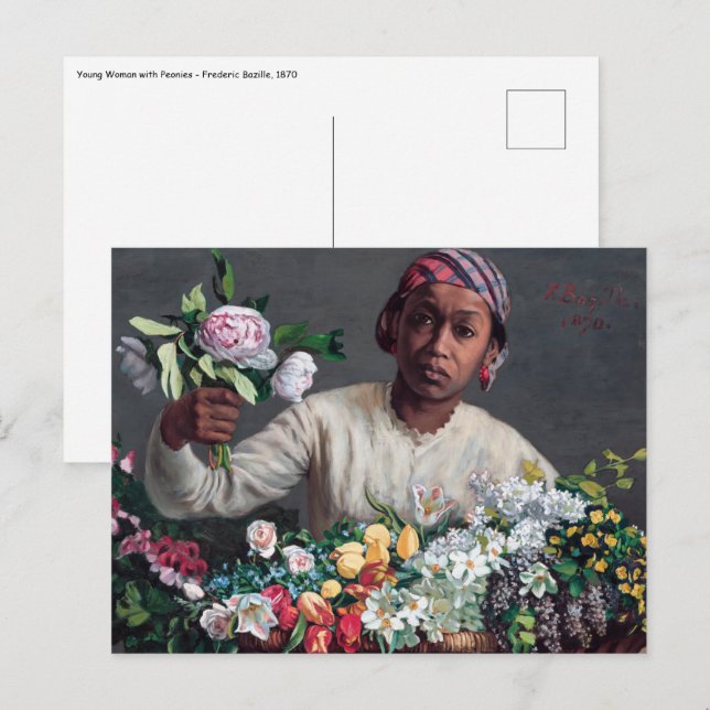 Carte Postale Frederic Bazille - Jeune Femme aux pivoines (Devant / Derrière)