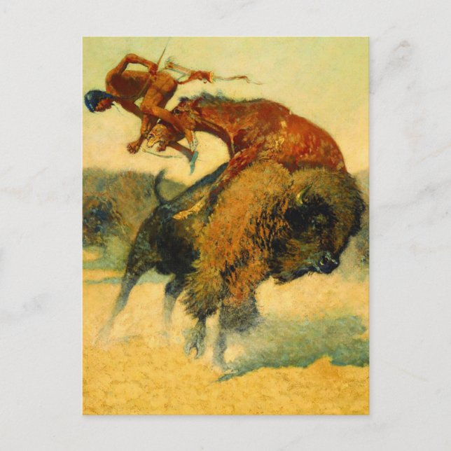Carte Postale Frederic Remington Art Western "Episode - Buffalo (Devant)
