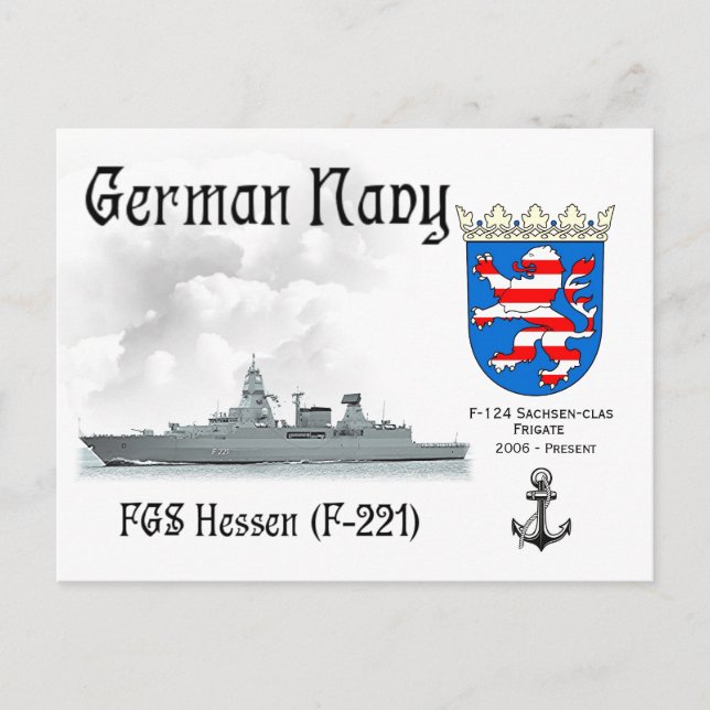 Carte Postale Frégate de la marine allemande FGS Hessen (F-221) (Devant)