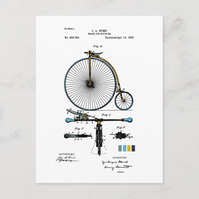 Carte Postale Frein Pour Bicyclettes - J. A. Hems Brevet (Devant)