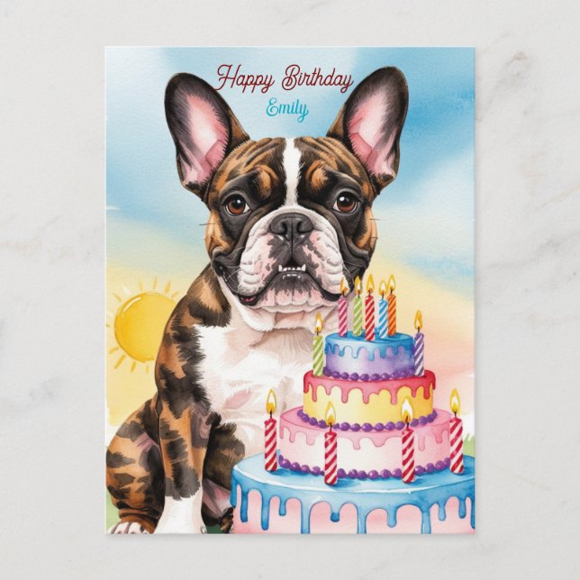 Carte Postale French Bulldog avec gâteau d'anniversaire (Devant)