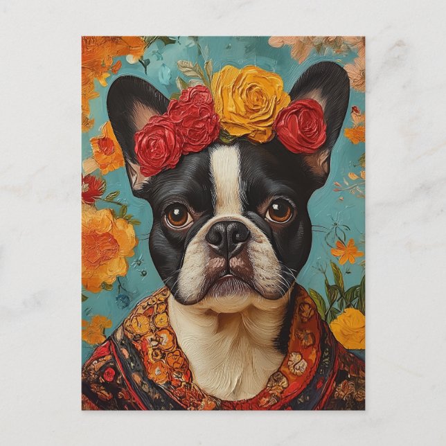 Carte Postale French Bulldog comme Frida Kahlo (Devant)