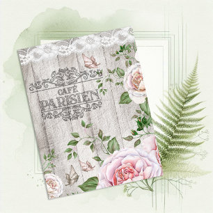 Carte Postale French Café Parisien Floral Bois Board