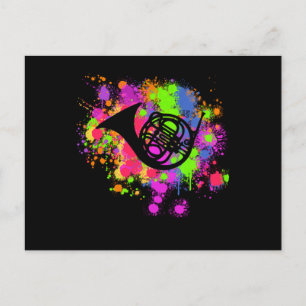 Carte Postale French Horn Artistique Paint Splat Musical Instrum