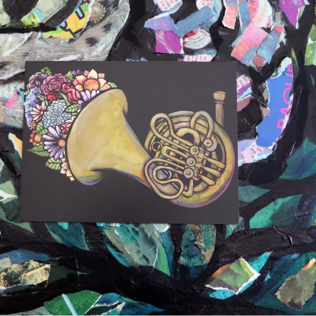 Carte Postale French Horn Band Musique Floral Art (Créateur téléchargé)